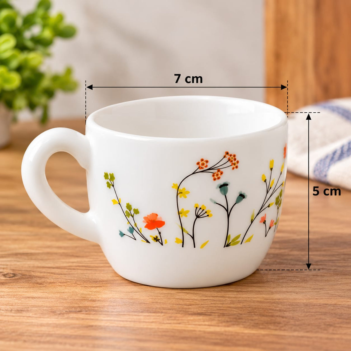 CELLO Queen Hanging Garden Coffee & Tea Cups Set of 6, 130 ML | Floral Printed Cups for Tea, Coffee & Milk | Elegant Tableware for Home & Office