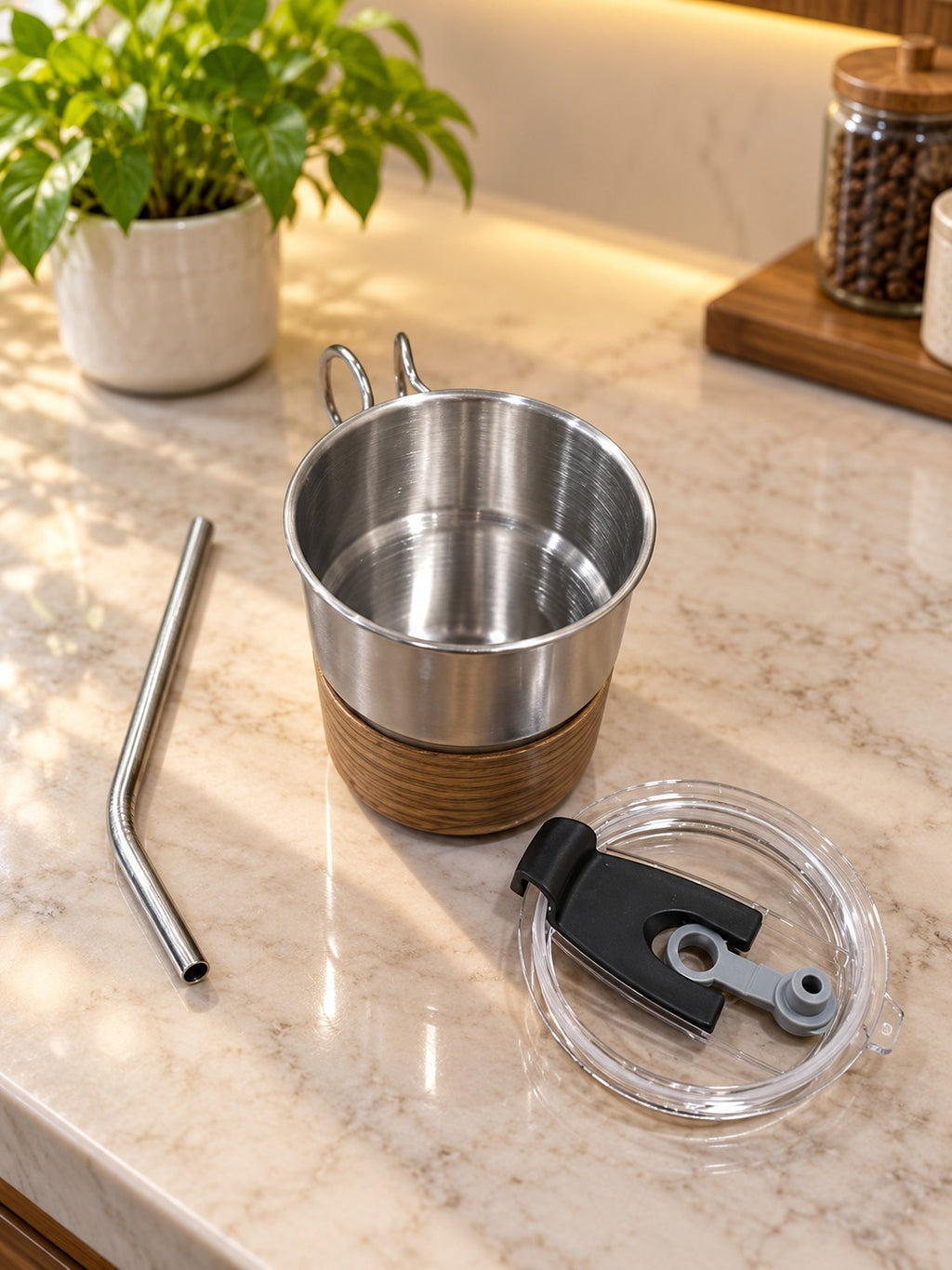 Steel Coffee Cup with Handle, Stainless Steel Coffee Mug with Lid & Straw | Reusable Hot & Cold Beverage Cup for Coffee, Tea, Milk, Juice, Office, Home & Travel