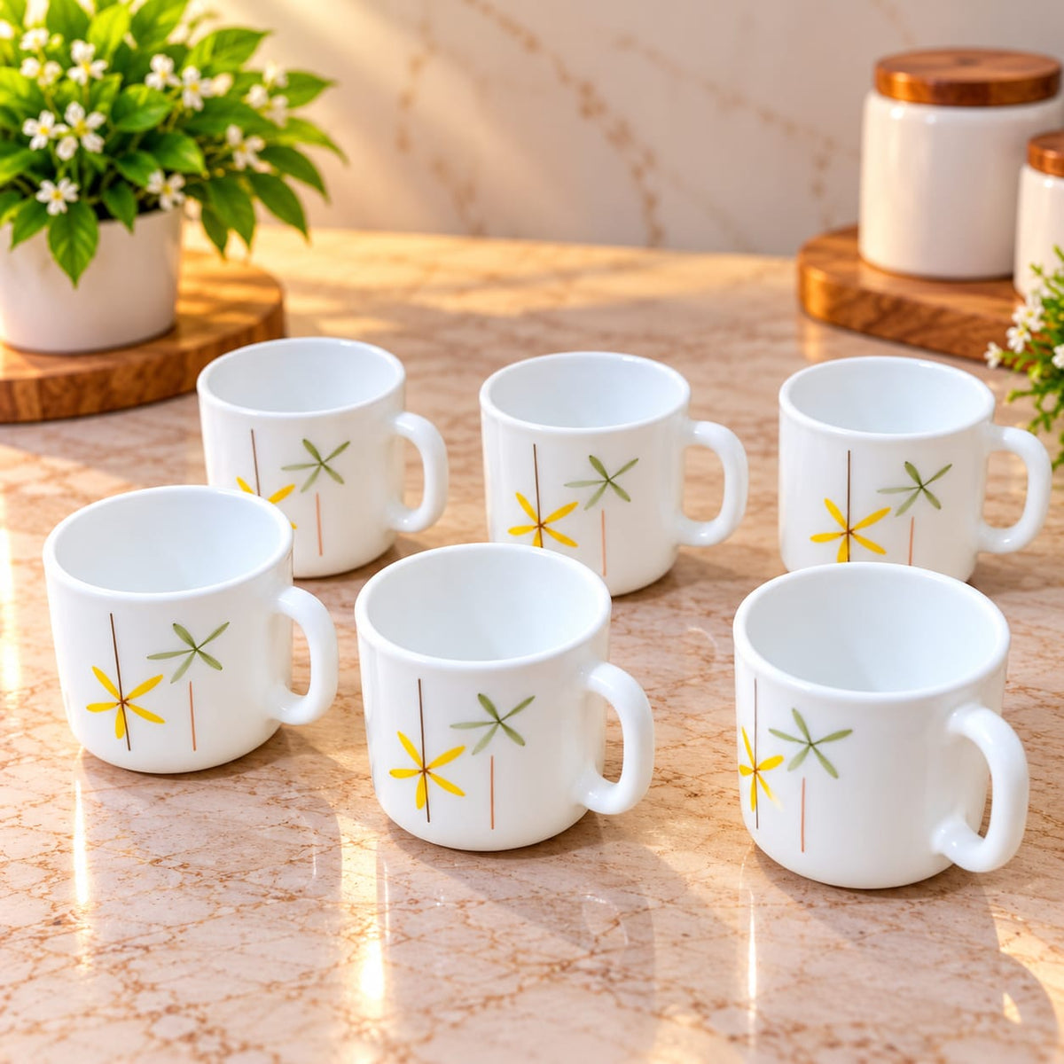 La Opala Autumn Flower Cup Set of 6 | 120 ML Floral Printed Tea & Coffee Cups | Elegant Cups for Home, Office & Gifting