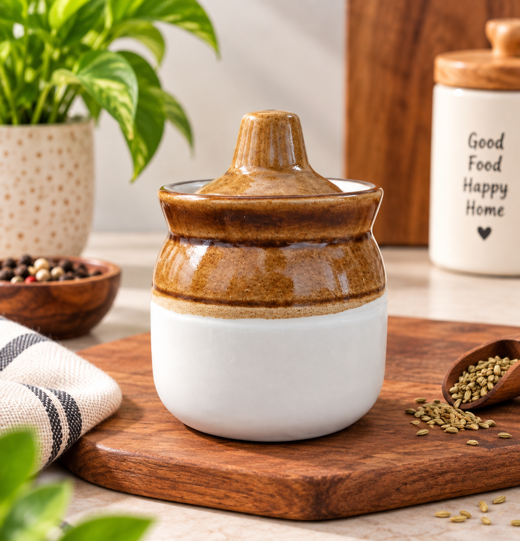 100 ML Ceramic Cylindrical Storage Jars with Lids | Pack of 8| Multipurpose Kitchen & Home Storage Containers | Spice, Masala, Dry Fruits & Condiment Organizer | Compact Decorative Ceramic Jars |