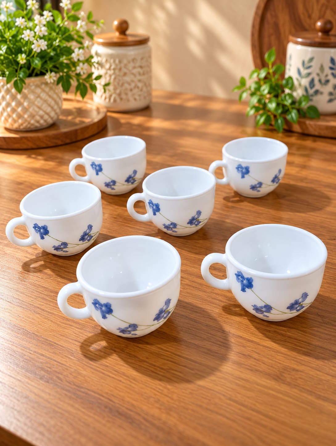 La Opala Blue Orchids Cup Set of 6, 100 ML | Elegant White Cups with Blue Floral Design | Premium Opalware Tea & Coffee Cups for Home, Office & Gifting
