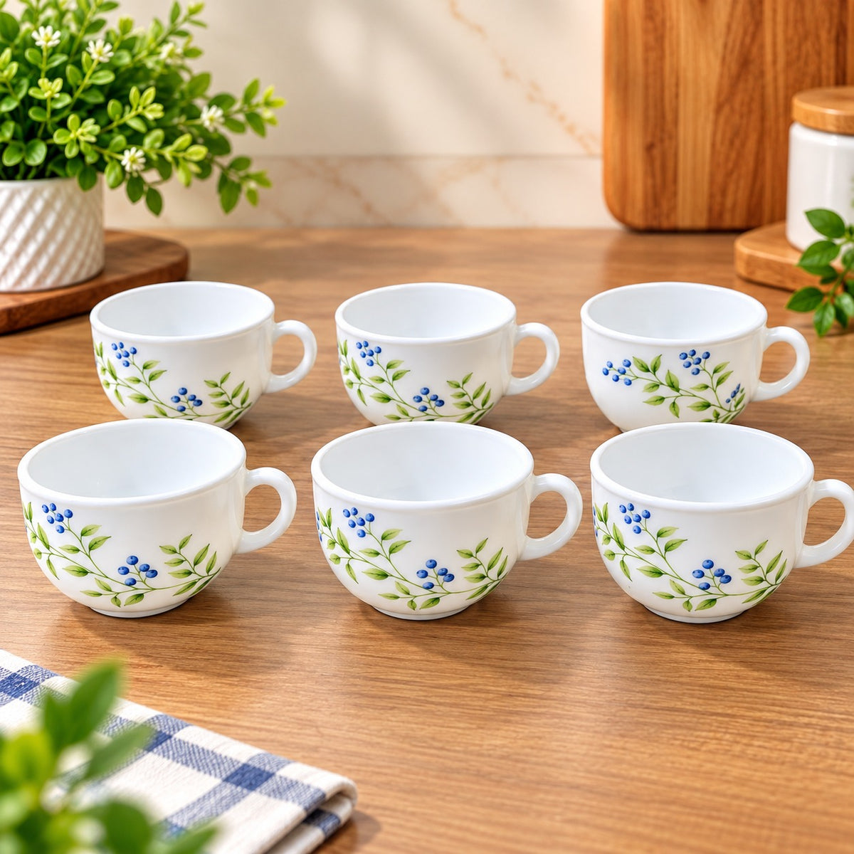 La Opala Lush Greens Glass Cups Set of 6, 100 ML Capacity Each, Elegant Green Design, Stylish Drinkware for Home, Office and Everyday Use