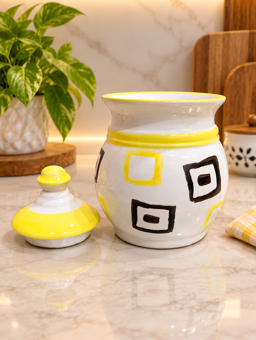 Barniwala 250 ML Ceramic Bulb Storage Jar with Lid | Decorative Kitchen Container for Pickle, Achar, Spices, Sugar, Tea, Coffee, Dry Fruits & Snacks | Stylish Food Storage Canister