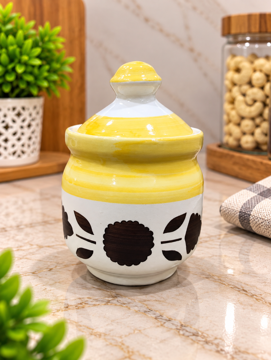 Barniwala 100 ML Ceramic Pickle Handi Jar with Lid | Mini Decorative Kitchen Storage Container for Pickle, Achar, Chutney, Spices, Masala & Condiments | Traditional Handi Style Food Storage Pot