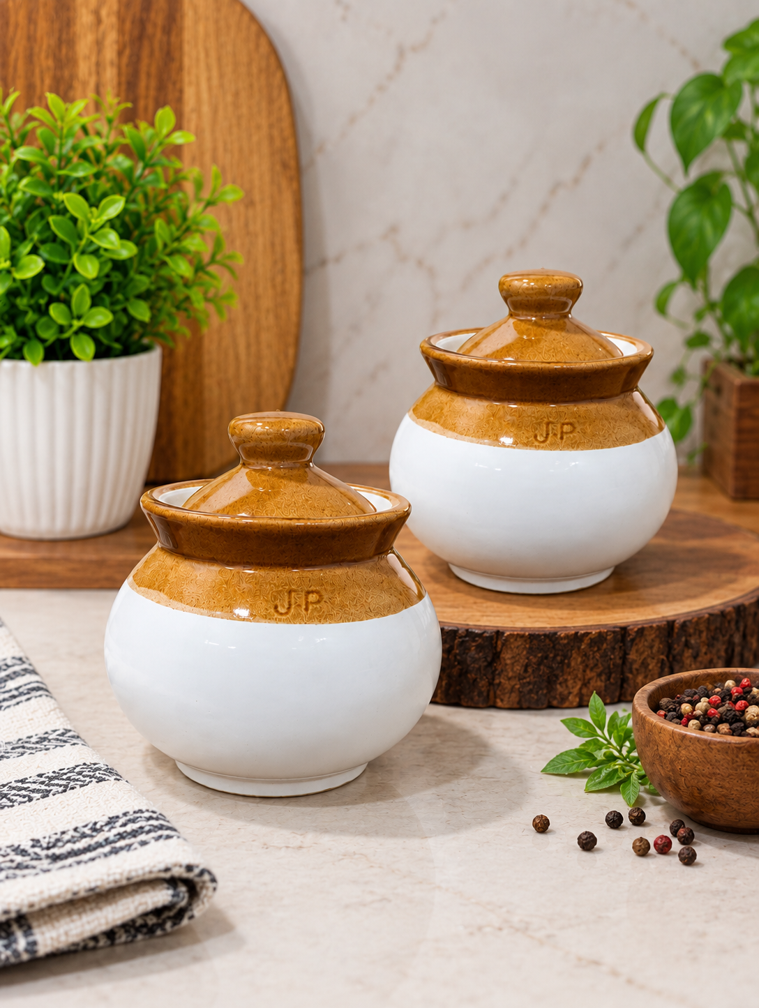 300 ML Ceramic Handi Lota Storage Jar with Lid | Traditional Indian Matka Style Kitchen Container | Multipurpose Decorative Jar for Dry Fruits, Spices & Snacks | Pack of 2
