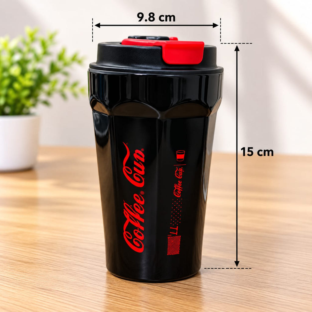 Barniwala Coffee Cup with Sipper Lid & Carry Strap, 1 Pc | Reusable Travel Coffee Mug | Portable Drinking Cup for Coffee, Tea, Cold Drinks & Beverages | Black