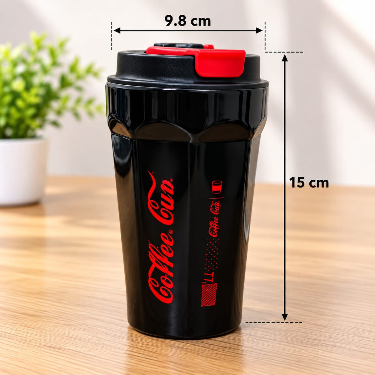 Barniwala Coffee Cup with Sipper Lid & Carry Strap, 1 Pc | Reusable Travel Coffee Mug | Portable Drinking Cup for Coffee, Tea, Cold Drinks & Beverages | Black