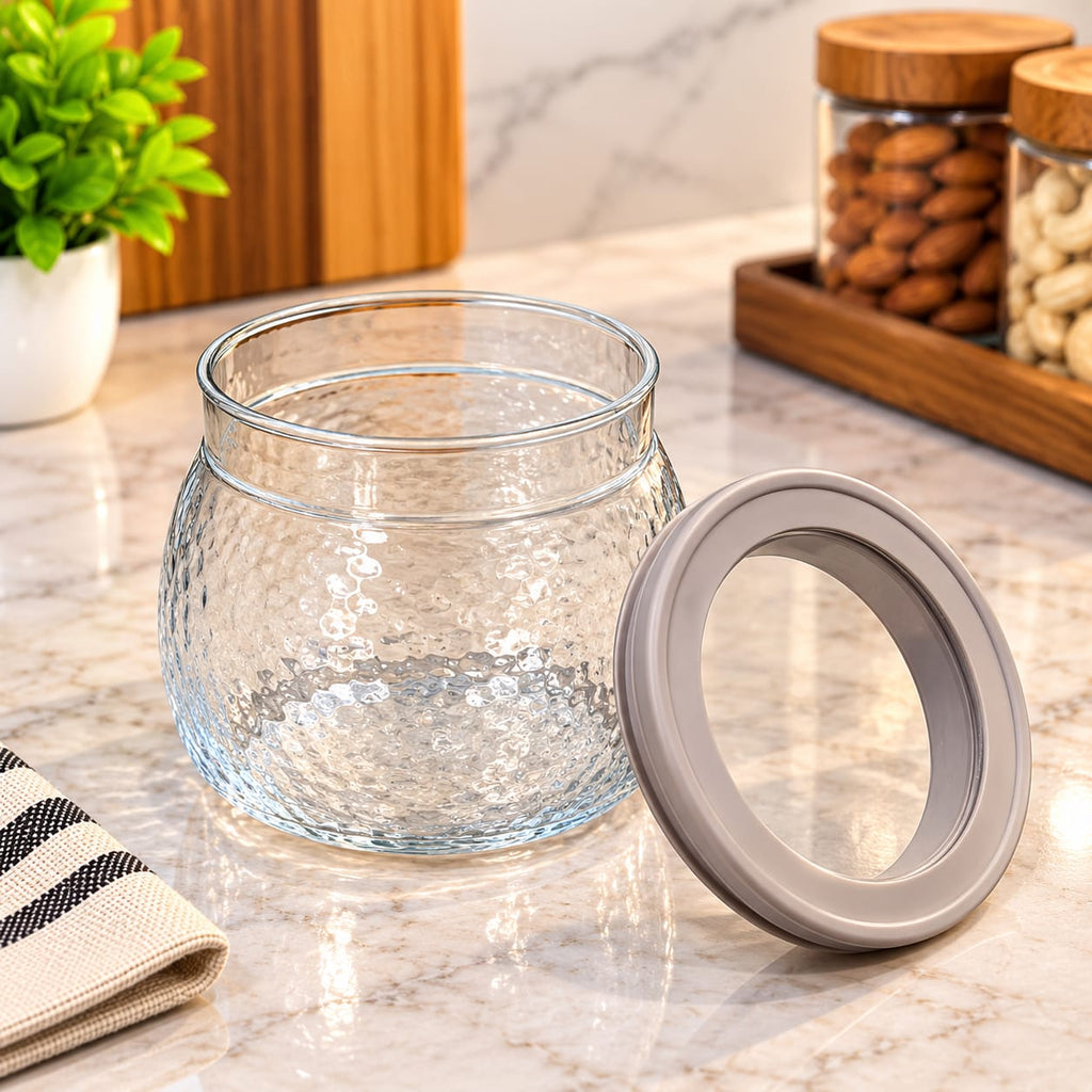 Barniwala Diamond Glass Storage Jar 790 ML, 1 Pc | Textured Transparent Kitchen Container with Lid | Premium Multipurpose Jar for Dry Fruits, Cookies, Snacks, Sugar, Tea & Coffee