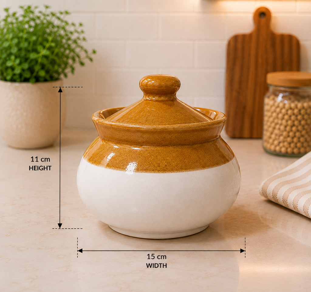 Barniwala 500 ML Ceramic Handi Lota Storage Jar with Lid | Traditional & Decorative Kitchen Container for Pickle, Achar, Spices, Sugar, Tea, Coffee, Dry Fruits & Snacks | Stylish Pantry Organizer & Food Storage Canister
