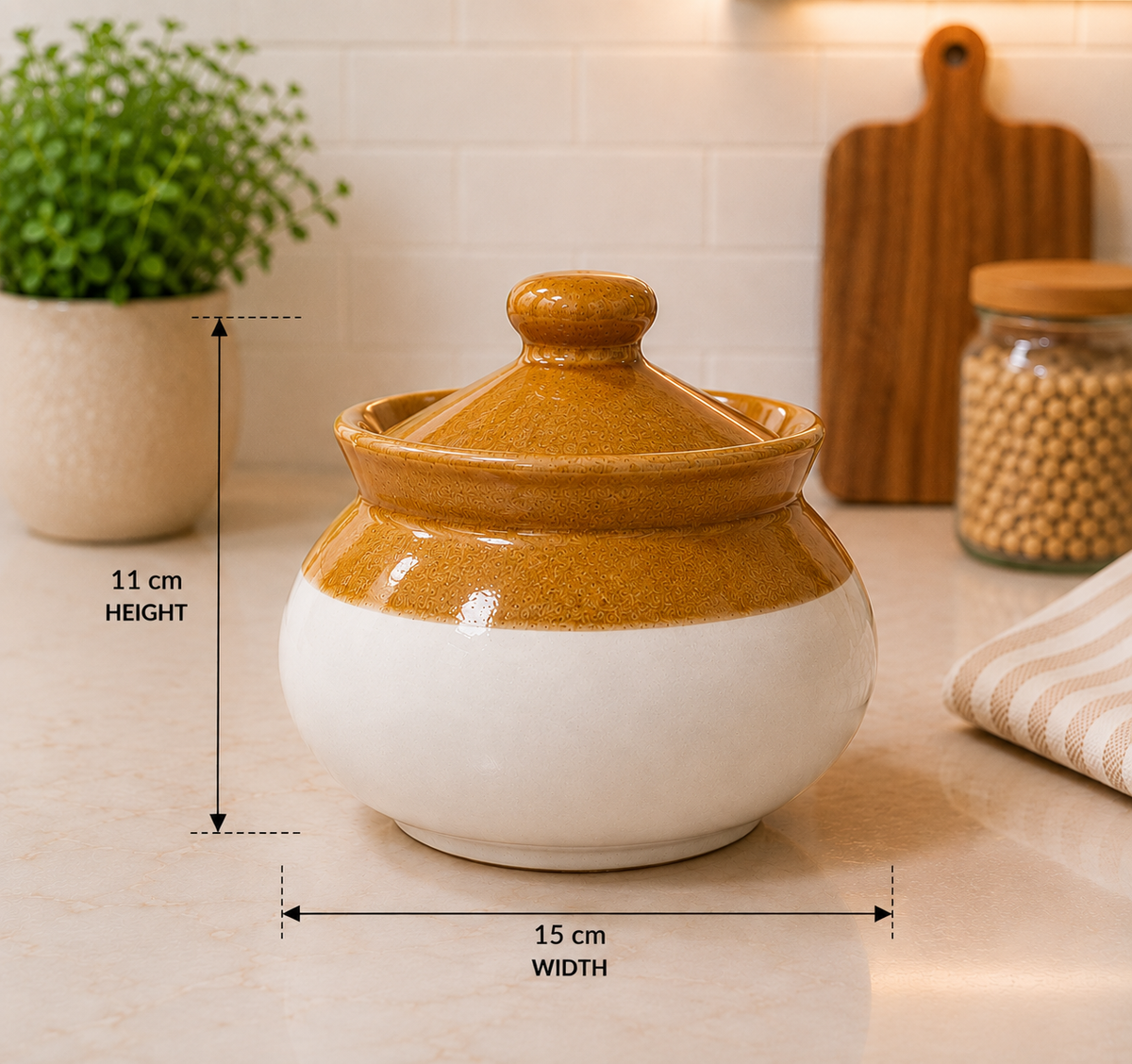 Barniwala 500 ML Ceramic Handi Lota Storage Jar with Lid | Traditional & Decorative Kitchen Container for Pickle, Achar, Spices, Sugar, Tea, Coffee, Dry Fruits & Snacks | Stylish Pantry Organizer & Food Storage Canister