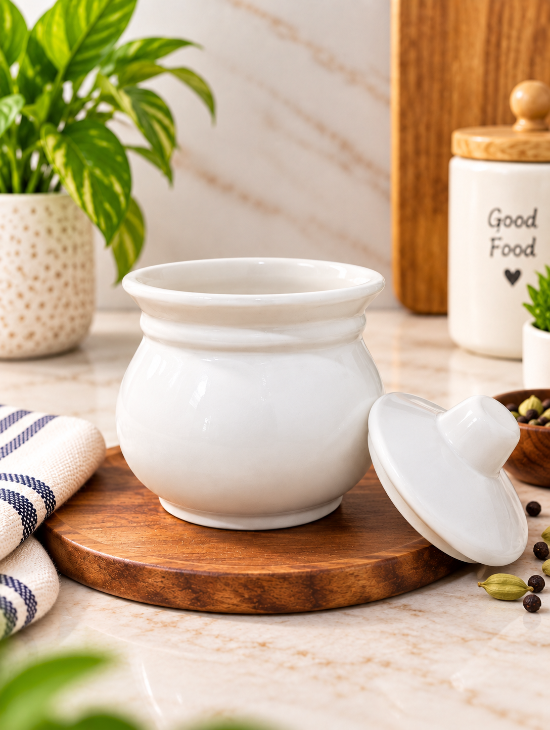 150 ML Ceramic Fancy Handi Loota Jar with Lid | Pack of 6| Decorative Multipurpose Storage Container for Kitchen, Spices, Dry Fruits & Condiments | Stylish Ceramic Jar Set