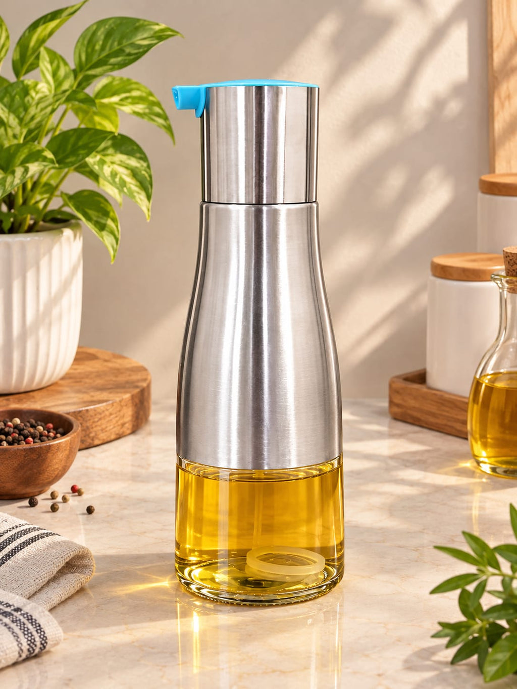 Barniwala 1 Pc Oil Dispenser Bottle for Kitchen | Reusable Cooking Oil Bottle with Easy Pour Spout | Leak-Proof Kitchen Oil Container for Cooking Oil, Vinegar, Sauce & Liquid Condiments