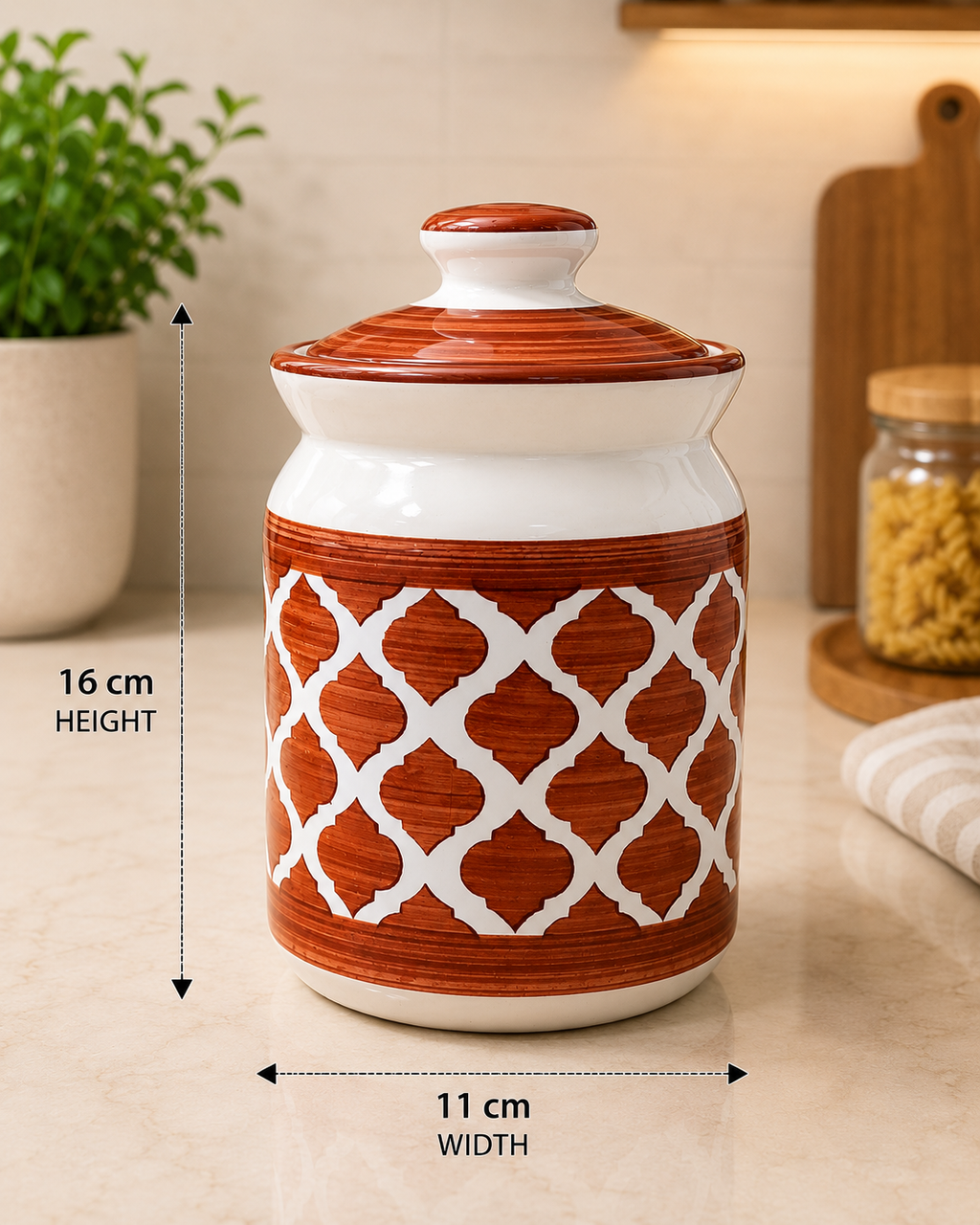 Barniwala 1000 ML Ceramic Cylindrical Storage Jar with Lid | Decorative Kitchen Canister for Pickle, Achar, Spices, Dry Fruits, Snacks, Biscuits, Tea, Coffee & Pantry Essentials