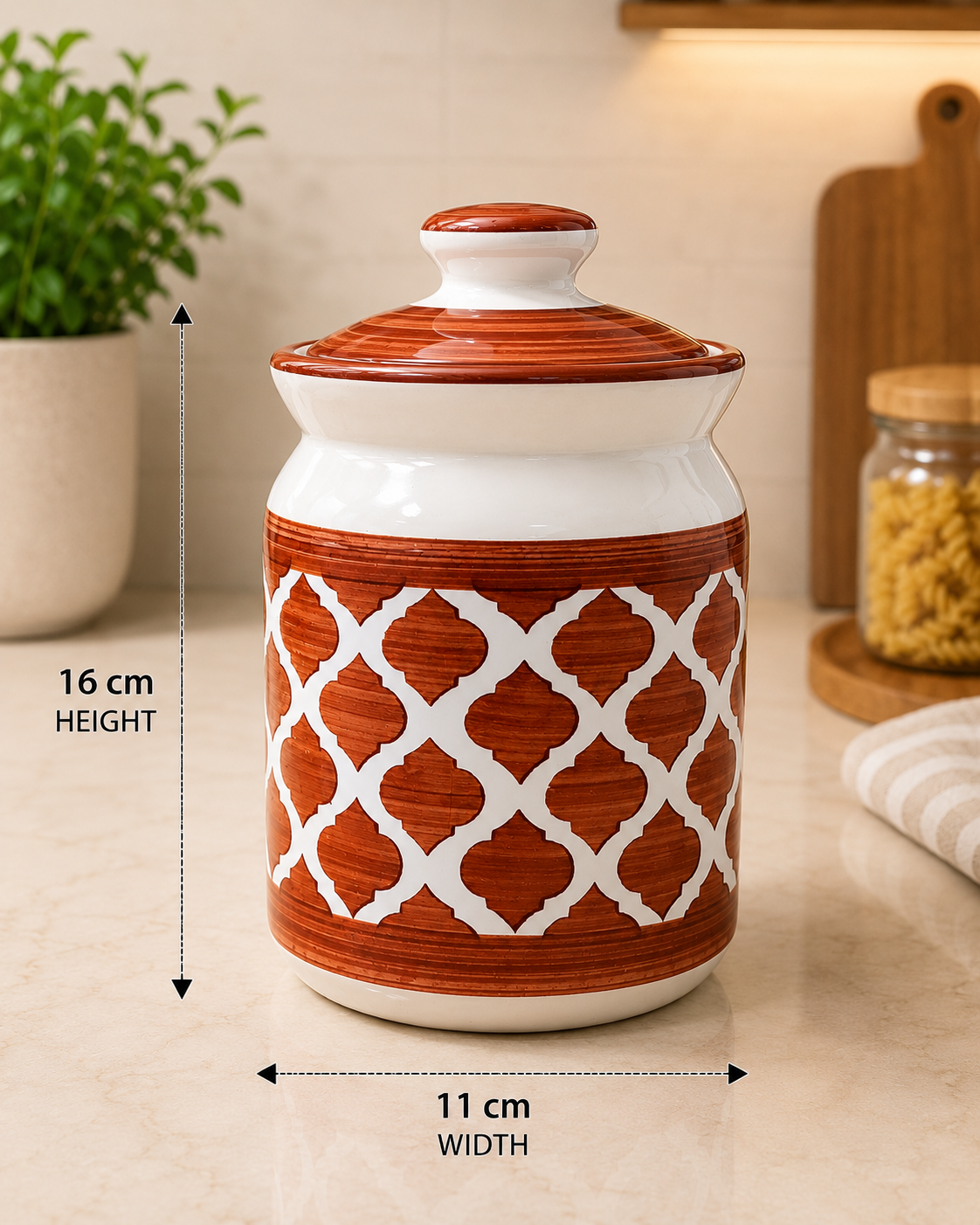 Barniwala 1000 ML Ceramic Cylindrical Storage Jar with Lid | Decorative Kitchen Canister for Pickle, Achar, Spices, Dry Fruits, Snacks, Biscuits, Tea, Coffee & Pantry Essentials