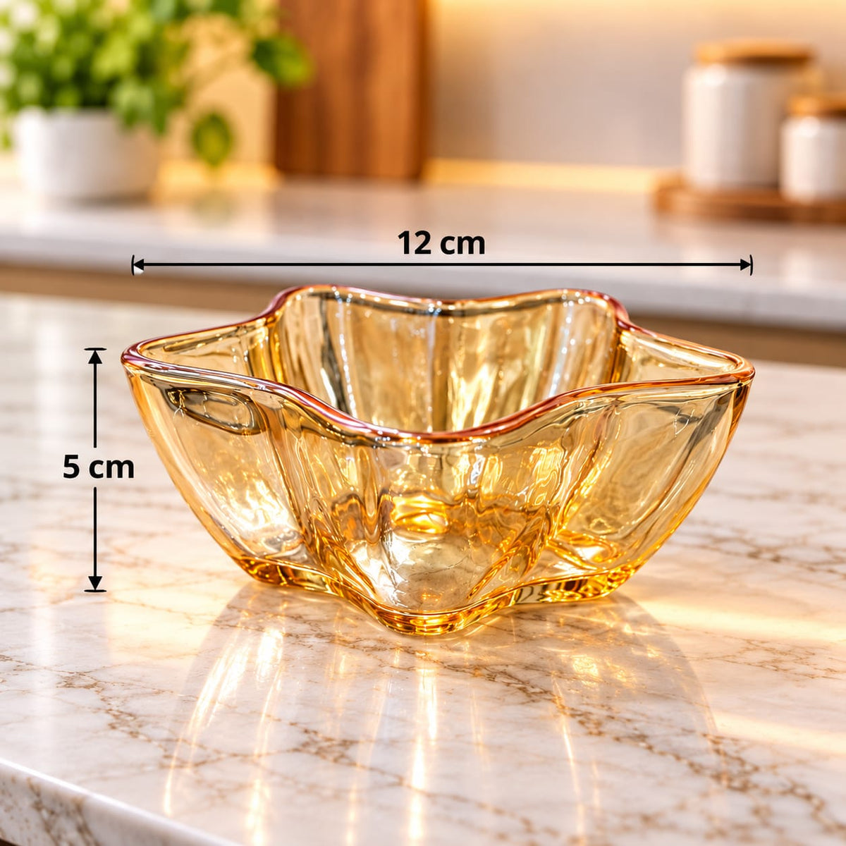 Amber Star Glass Bowl Set of 2 | Decorative Flower-Shaped Glass Serving Bowls | Elegant Amber Glass Bowls for Snacks, Desserts & Home Décor
