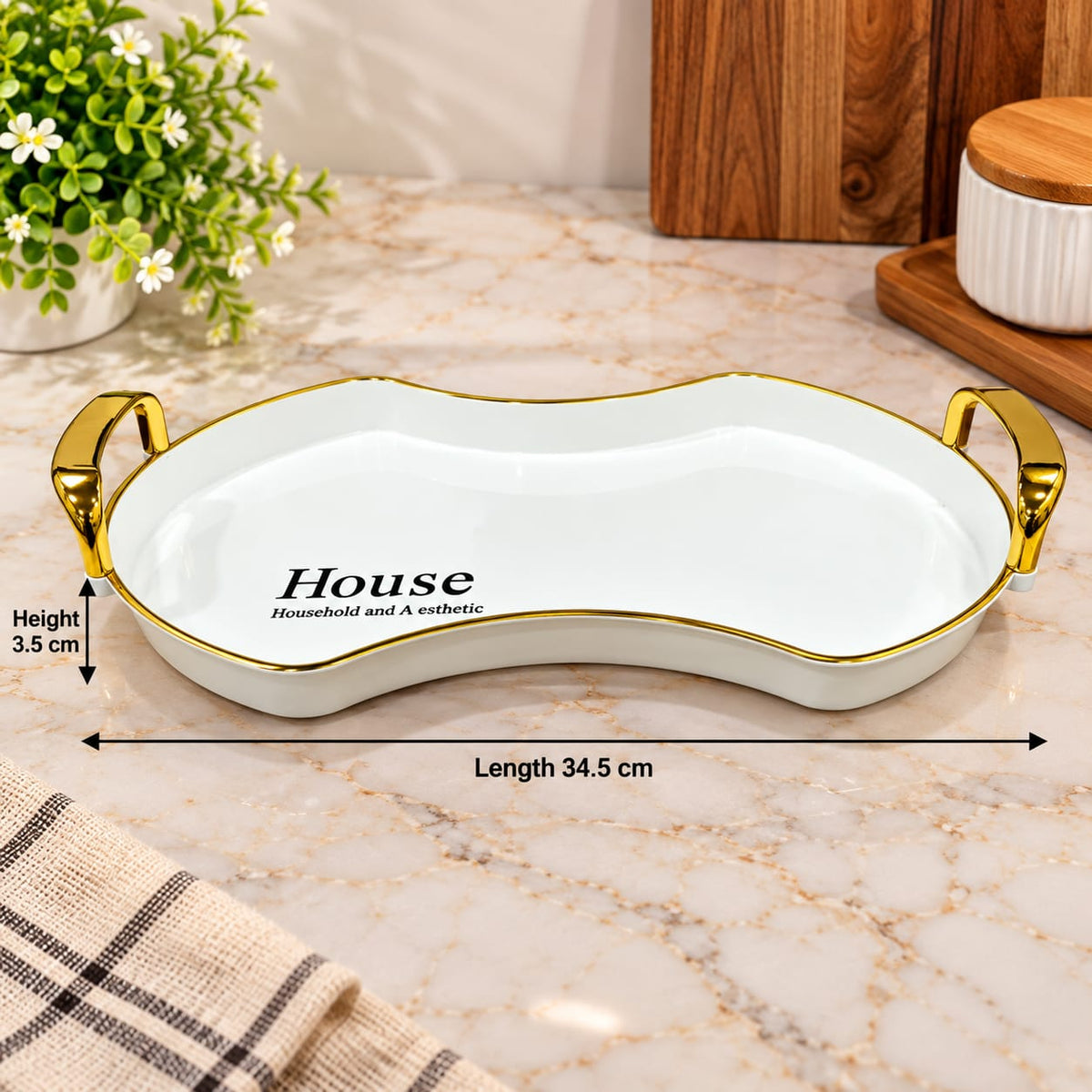 Acrylic Serving Tray Set of 3 | Premium Decorative Serving Platters with Golden Handles & Elegant Design | Multipurpose Food Serving Tray for Snacks, Sweets, Dry Fruits, Tea & Coffee