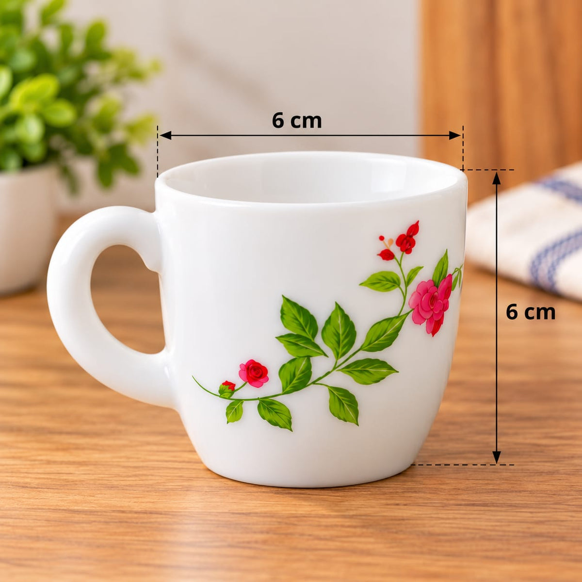CELLO Ricca Imperial Rose Cup Set of 6, 100 ML | Elegant Floral Printed Tea & Coffee Cups | Stylish Small Cups for Home, Office & Serving