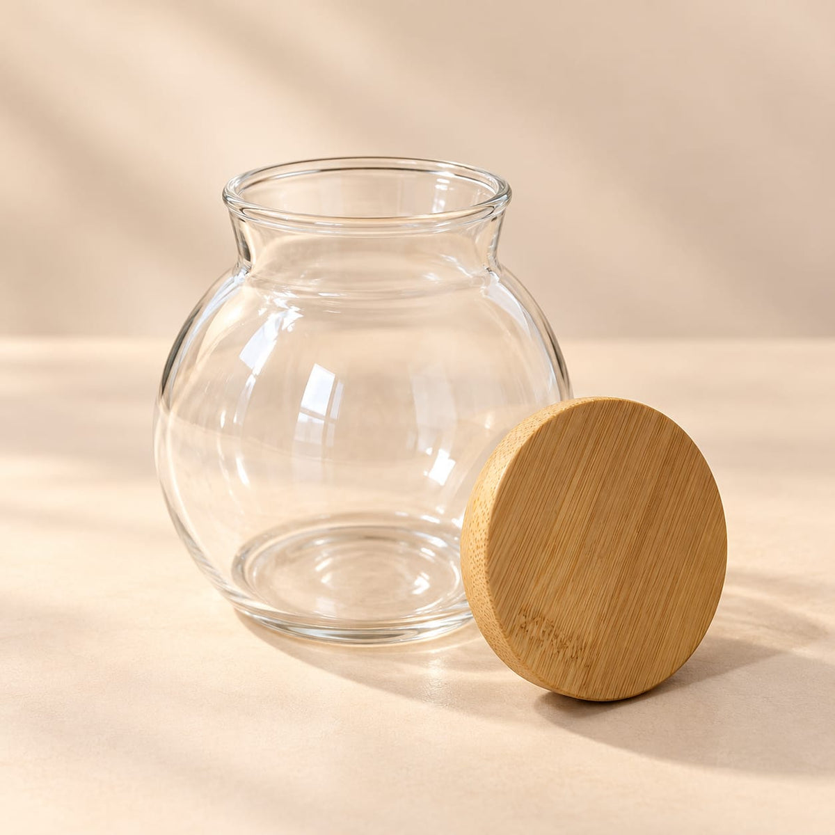 Glass Storage Jar with Bamboo Lid | 1 Pc Transparent Kitchen Canister | Airtight Food Storage Container for Sugar, Tea, Coffee, Spices & Dry Fruits