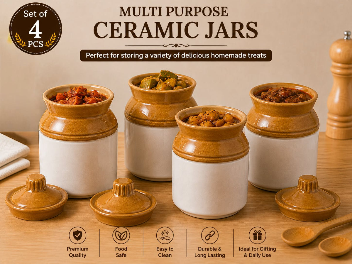 Barniwala 200 ML Ceramic Cylindrical Storage Jar with Lid | Premium Kitchen Container for Pickle, Achar, Spices, Sugar, Tea, Coffee, Dry Fruits & Snacks | Stylish Pantry Organizer & Food Storage Canister
