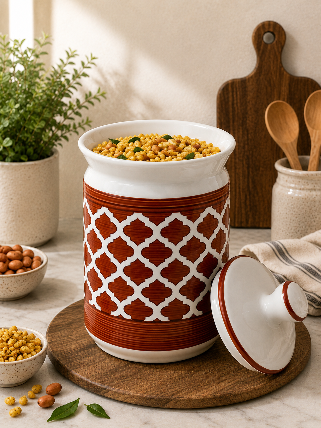 Barniwala 2000 ML Ceramic Cylindrical Storage Jar with Lid | Premium Large Kitchen Container for Pickle, Achar, Spices, Sugar, Tea, Coffee, Dry Fruits & Snacks | Stylish Pantry Organizer & Food Storage Canister