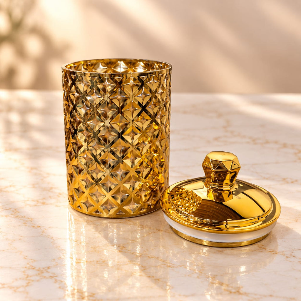 Deluxe Trellis Design Storage Canister 800 ML | Premium Golden Decorative Airtight Container with Lid | Kitchen, Dry Fruits, Spices & Multipurpose Storage Jar