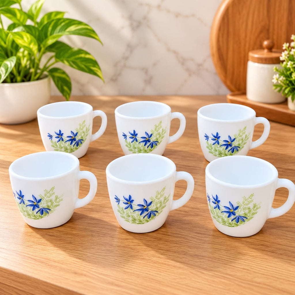 Writing      Cello Ricca Blue Primrose Cups 100 ML, Pack of 6 | Floral Printed Tea Cups for Tea, Coffee, Milk & Espresso | Elegant Small Cups for Home, Office & Daily Use