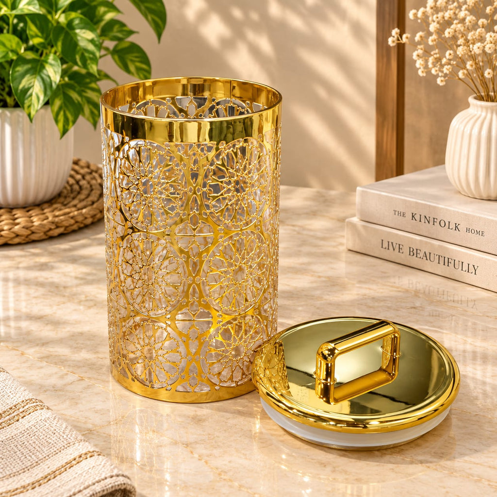 Barniwala Deluxe Gold Canister with Premium Decorative Design & Lid | Elegant Kitchen Storage Container for Dry Fruits, Snacks, Tea, Coffee, Sugar & Spices | Stylish Food Storage Jar for Home & Dining