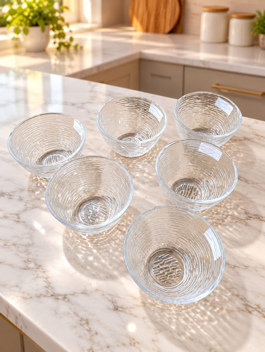 Ribbed Pattern Glass Dessert Bowls Set of 6 | Clear Glass Serving Bowls for Ice Cream, Desserts, Snacks & Fruits | Elegant Tableware