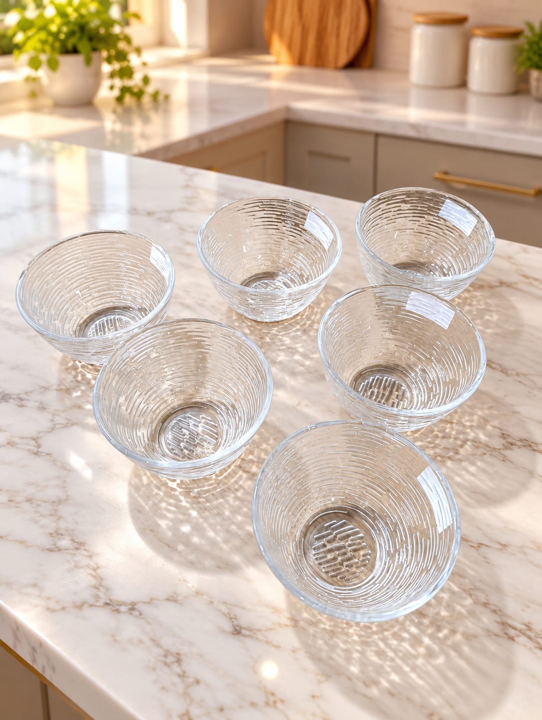 Ribbed Pattern Glass Dessert Bowls Set of 6 | Clear Glass Serving Bowls for Ice Cream, Desserts, Snacks & Fruits | Elegant Tableware
