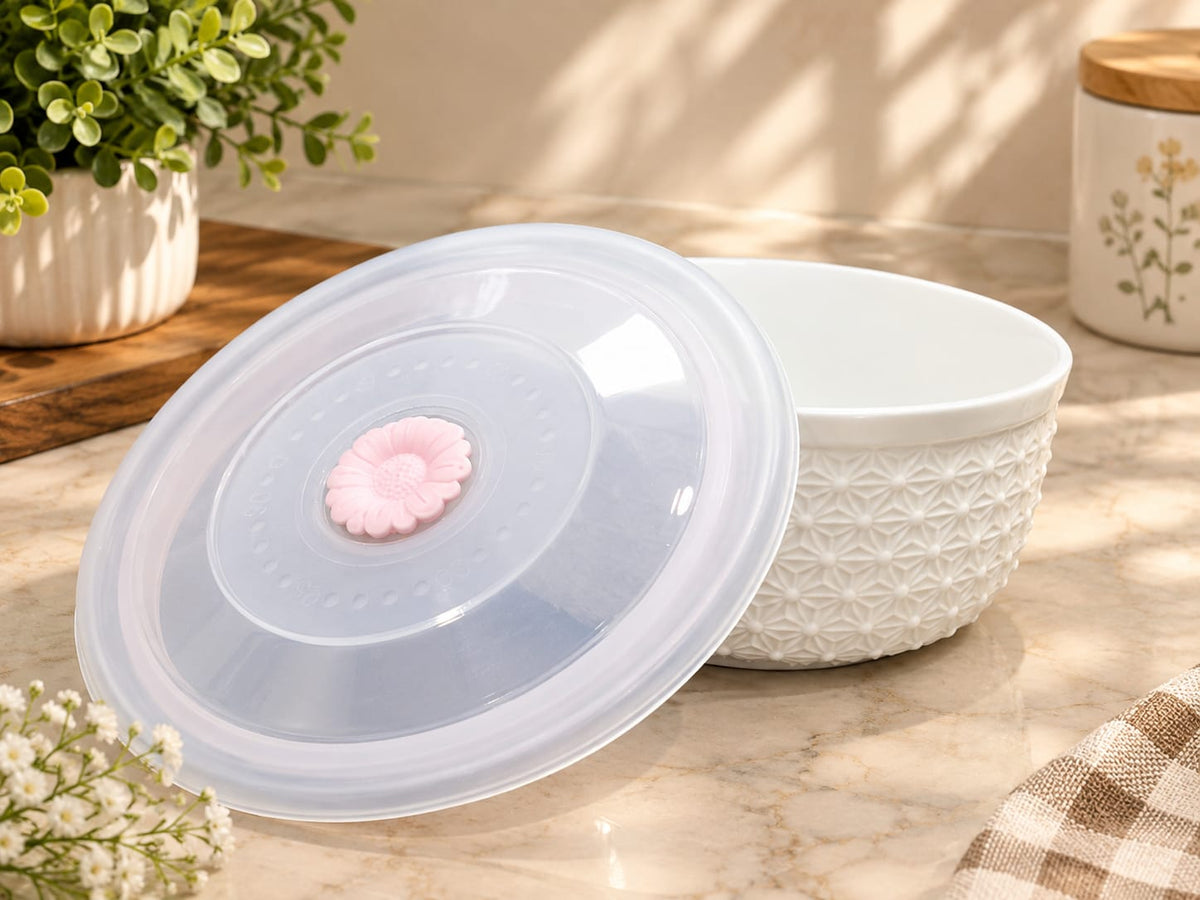 Barniwala Airtight Storage Bowl with Lid, Premium White Decorative Kitchen Container | Multipurpose Food Storage Bowl for Dry Fruits, Nuts, Snacks, Cookies, Sweets & Leftovers | Elegant Pantry Organizer