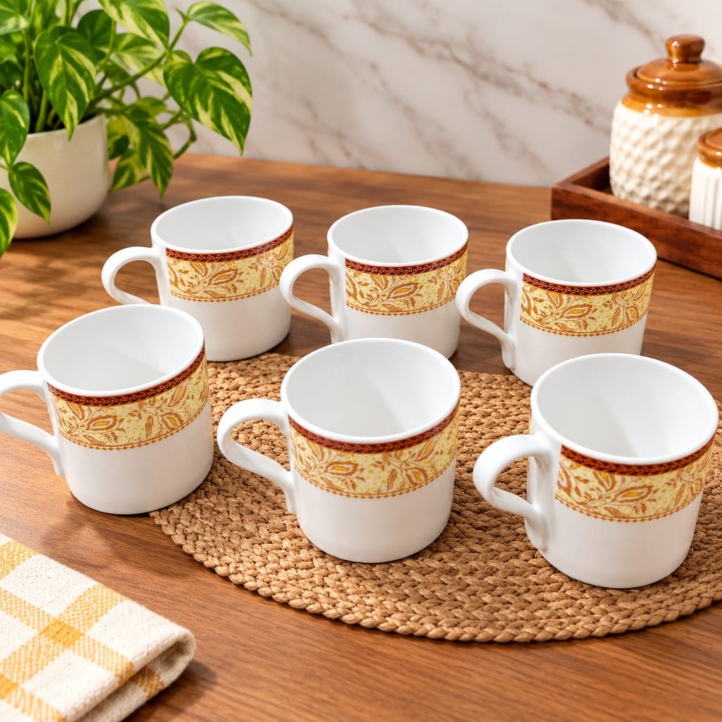 BHARAT Cup Set 6 Pcs King Magic Series 200 ML | Stylish White Tea & Coffee Cups with Golden Decorative Design | Premium Cup Set for Home, Office & Gifting