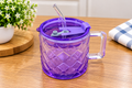 Barniwala Glass Mug with Lid and Straw, Purple Crystal Design Drinking Mug with Handle, Reusable Glass Coffee Tea Juice Mug for Home Office Kitchen