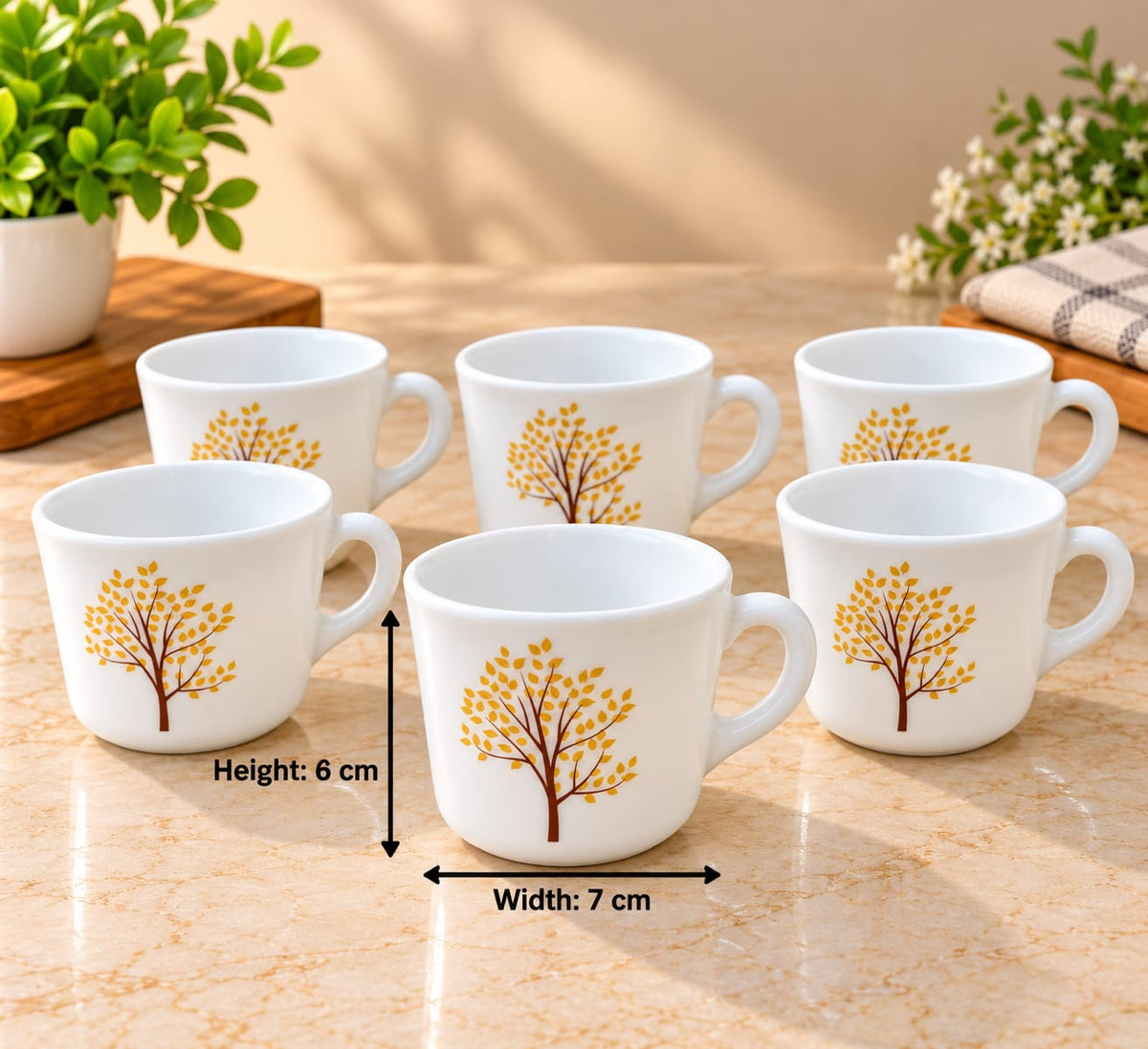 Cello Prince Tree of Life Cup Set of 6, 130 ml, White Tea and Coffee Cups