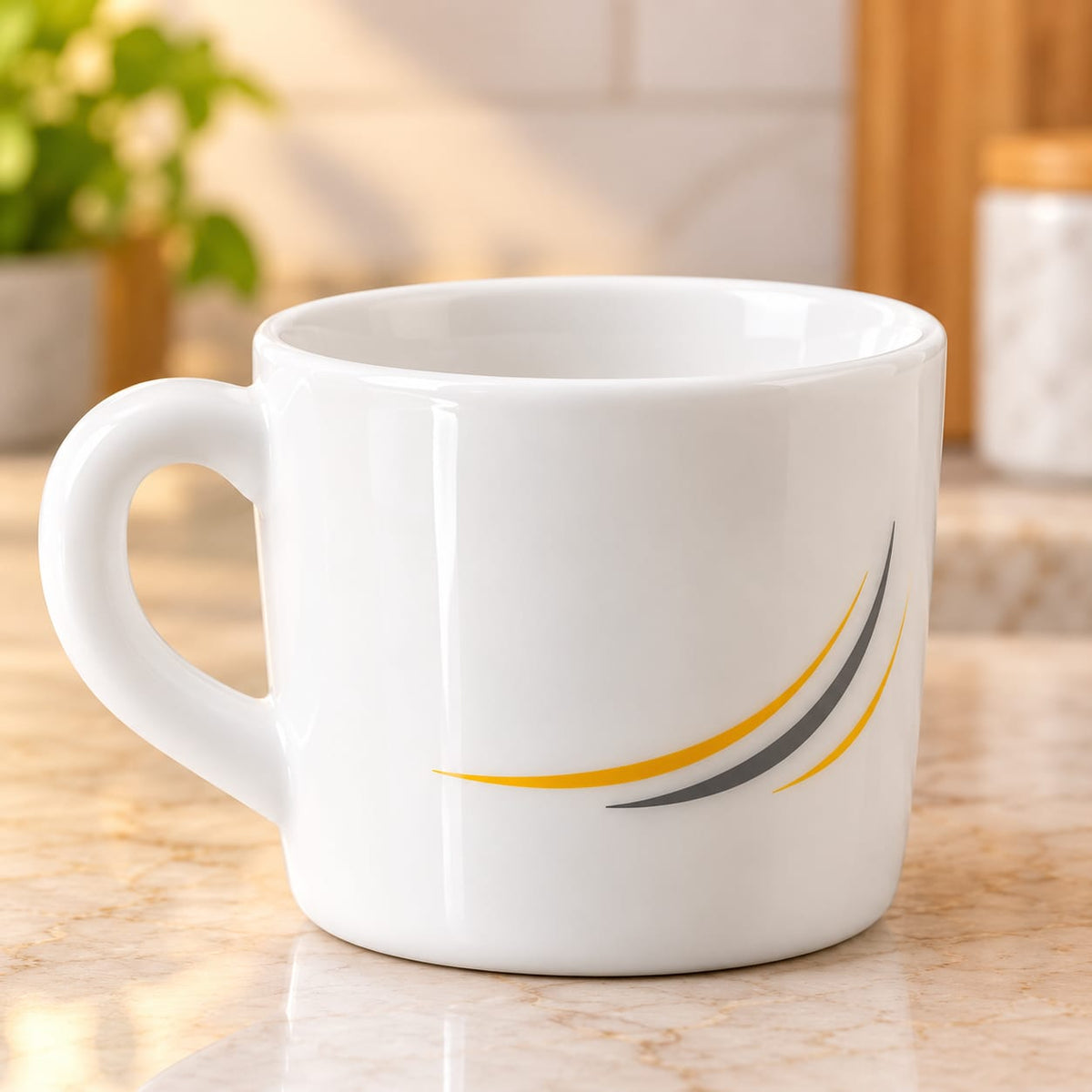 CELLO Stella Golden Arc Cup Set of 6, 100 ML | Elegant White Tea & Coffee Cups with Golden & Black Arc Design | Stylish Cups for Home & Office