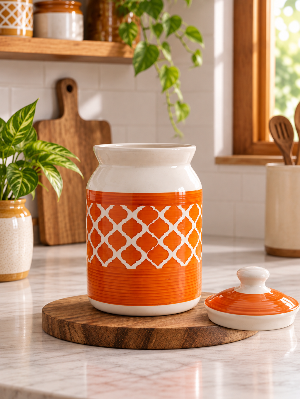 Barniwala 2500 ML Ceramic Cylindrical Storage Jar with Lid | Premium Kitchen Container for Pickle, Achar, Spices, Sugar, Tea, Coffee, Dry Fruits & Snacks | Stylish Pantry Organizer & Food Storage Canister