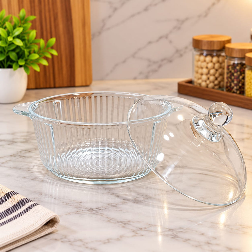 Barniwala Crystal Glass Pot with Lid, 1 Pc | Elegant Transparent Kitchen Storage Container | Multipurpose Serving & Storage Jar for Dry Fruits, Snacks, Sweets, Sugar & More