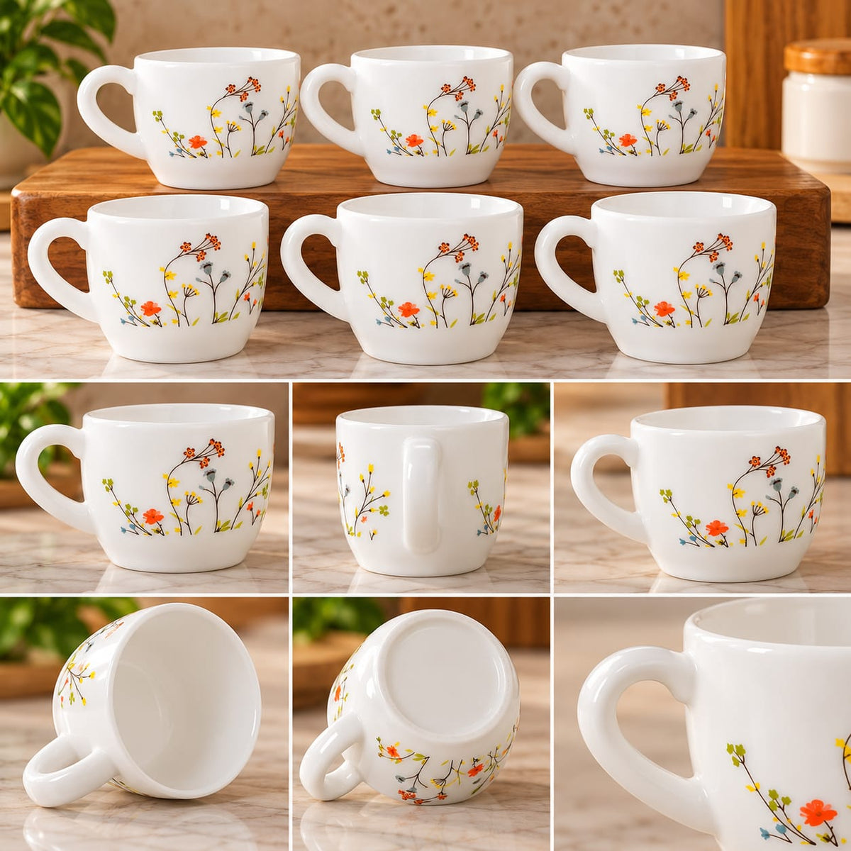 CELLO Queen Hanging Garden Coffee & Tea Cups Set of 6, 130 ML | Floral Printed Cups for Tea, Coffee & Milk | Elegant Tableware for Home & Office