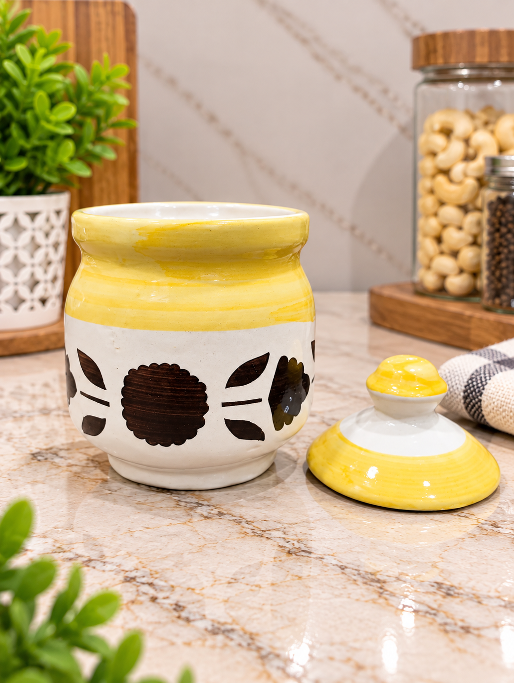 Barniwala 100 ML Ceramic Pickle Handi Jar with Lid | Mini Decorative Kitchen Storage Container for Pickle, Achar, Chutney, Spices, Masala & Condiments | Traditional Handi Style Food Storage Pot