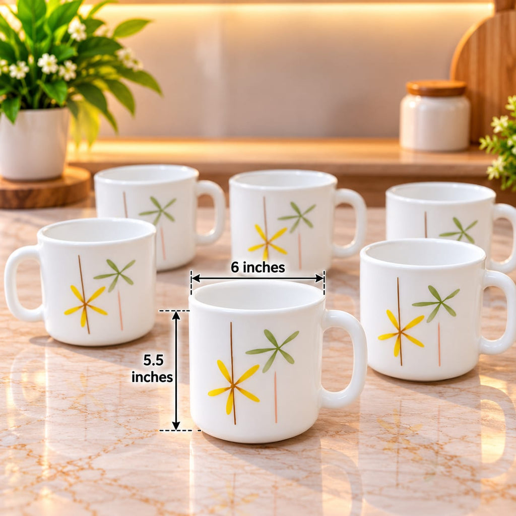 La Opala Autumn Flower Cup Set of 6 | 120 ML Floral Printed Tea & Coffee Cups | Elegant Cups for Home, Office & Gifting
