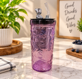 Diamond Glass Purple Pack of 1 | Stylish Textured Glass Tumbler with Lid & Straw | Premium Drinking Cup for Juice, Water, Cold Coffee, Milkshake & Mocktails | Reusable Glass Cup