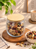 Glass Storage Jar with Bamboo Lid pack of 1 | Ribbed Textured Glass Container | Premium Kitchen Storage Jar for Dry Fruits, Nuts, Spices, Sugar, Tea, Coffee & Snacks