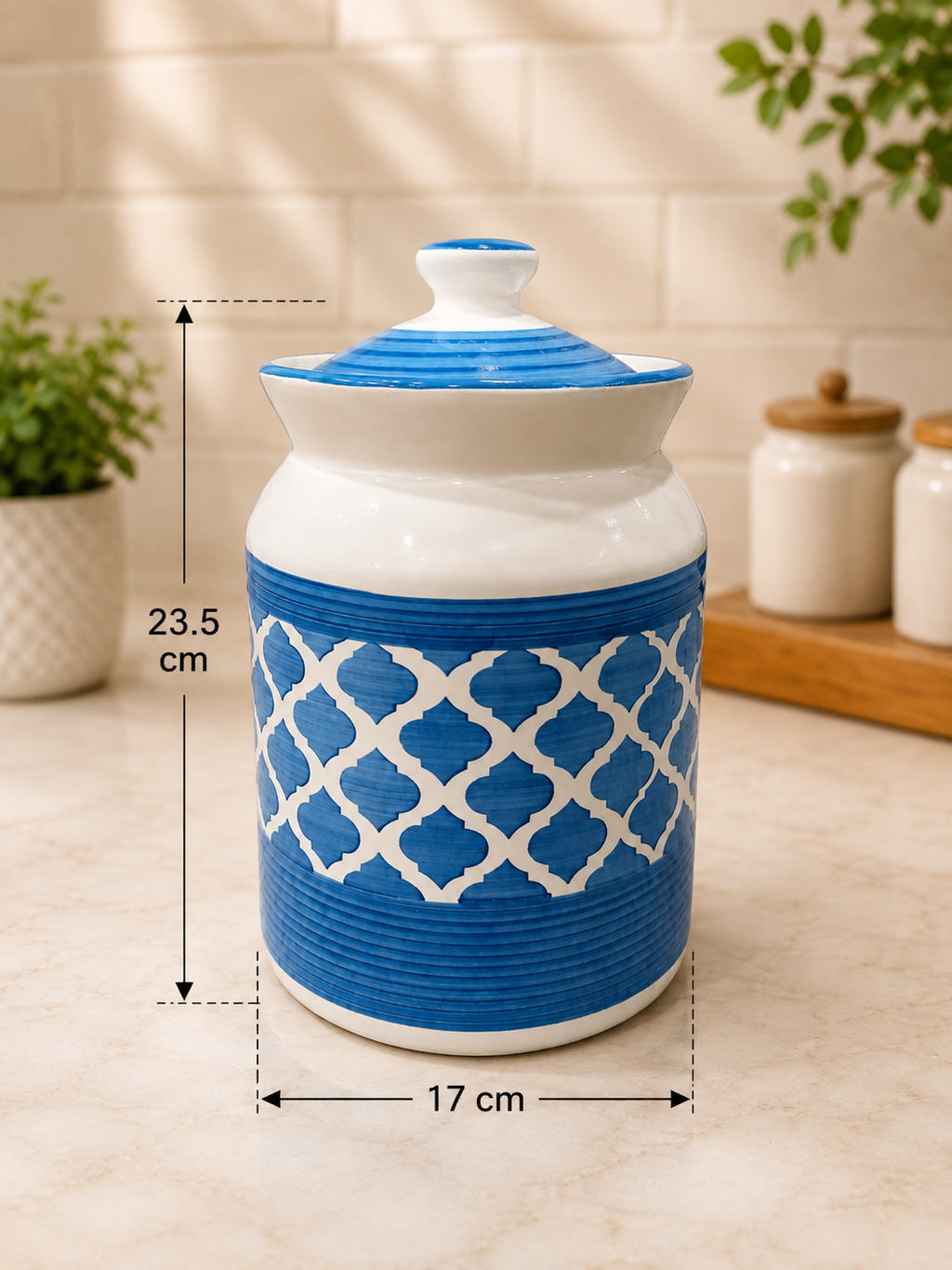 Barniwala 2500 ML Ceramic Cylindrical Storage Jar with Lid | Premium Large Kitchen Container for Pickle, Achar, Spices, Sugar, Tea, Coffee, Dry Fruits & Snacks | Stylish Pantry Organizer & Food Storage Canister