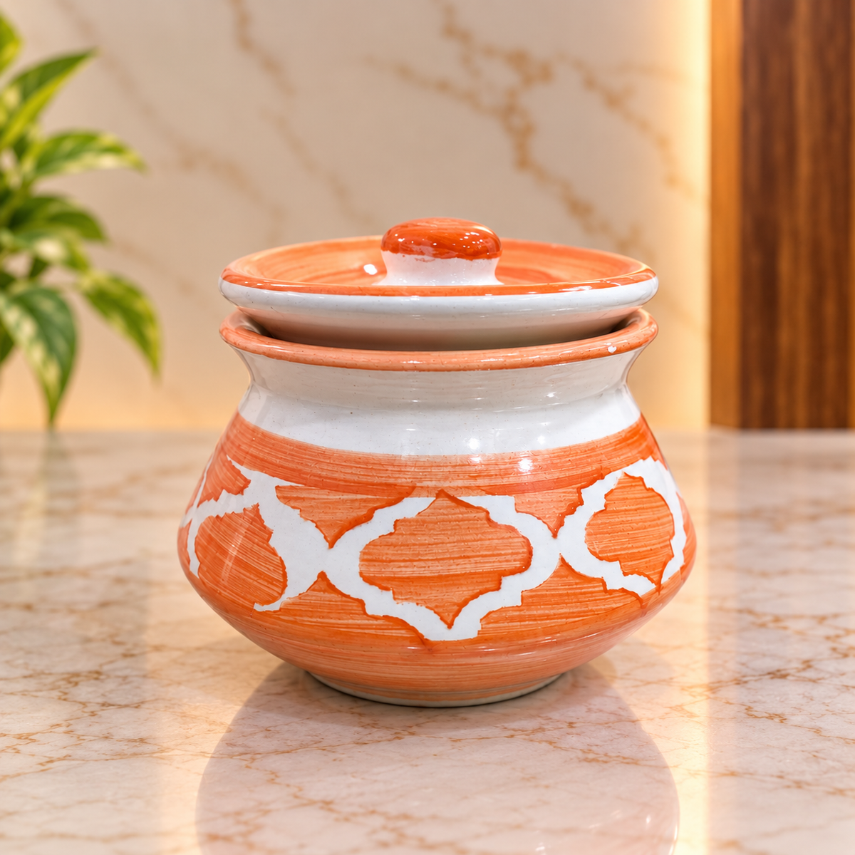 Barniwala 150 ML Ceramic Fancy Handi Storage Jar with Lid, Pack of 4 | Decorative Mini Kitchen Container for Pickle, Achar, Spices, Sugar, Tea, Coffee & Dry Fruits | Traditional Ceramic Food Storage Canister