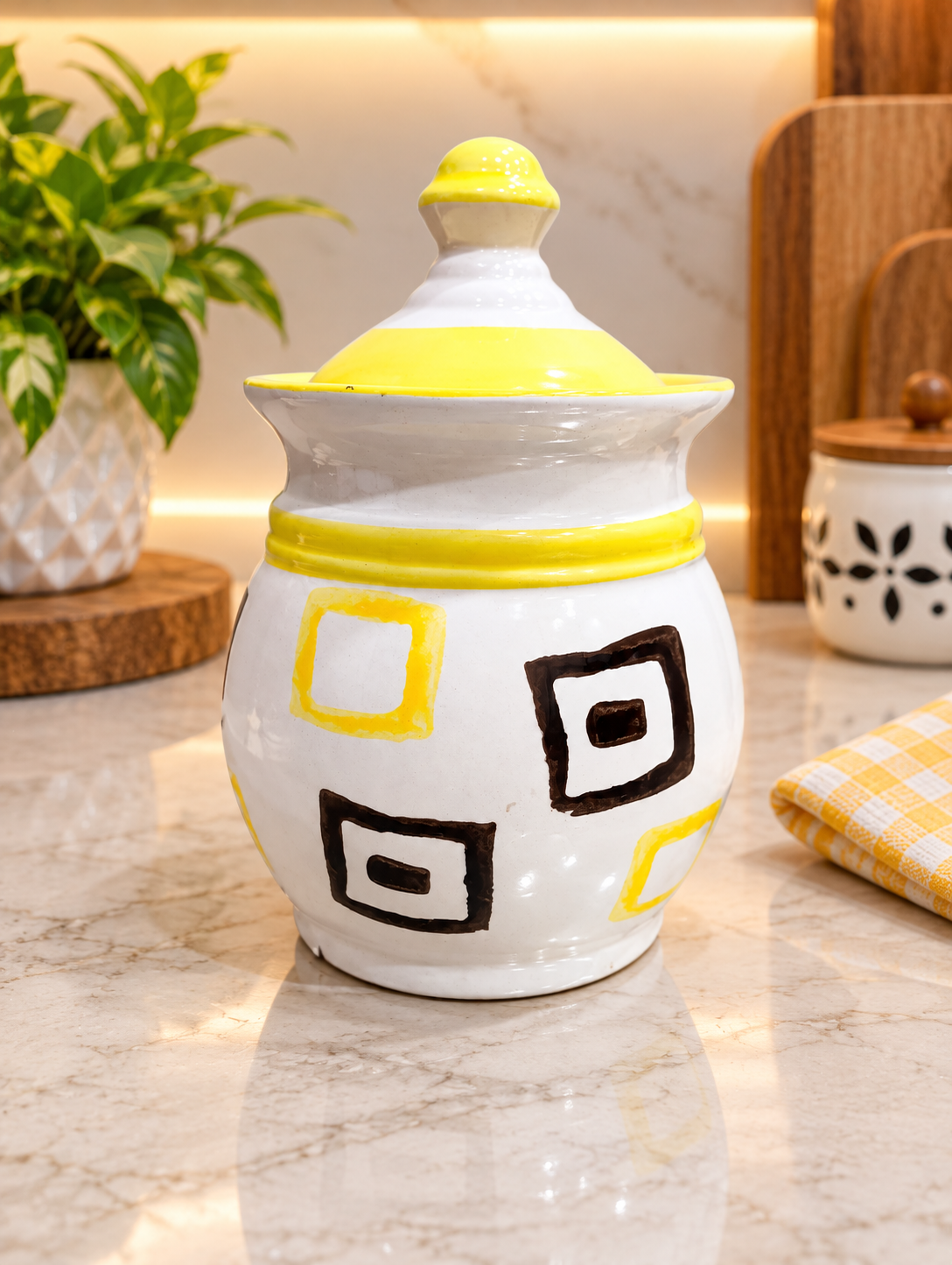 Barniwala 250 ML Ceramic Bulb Storage Jar with Lid | Decorative Kitchen Container for Pickle, Achar, Spices, Sugar, Tea, Coffee, Dry Fruits & Snacks | Stylish Food Storage Canister