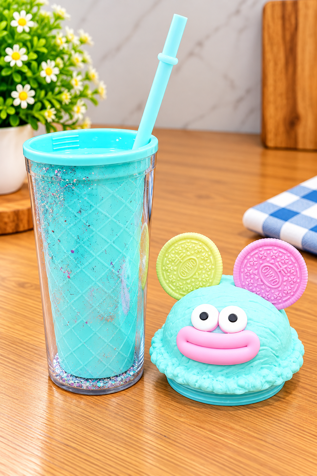 Barniwala Ice Cream Sipper Bottle for Kids, Cute Cartoon Character Water Bottle with Straw & Fun Lid, Reusable Drinking Bottle for School, Travel & Home