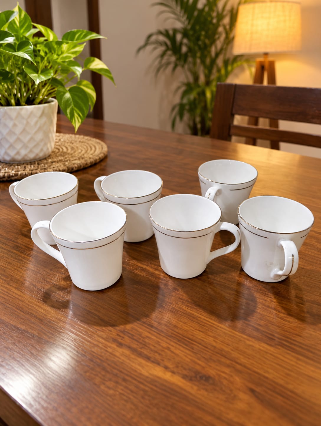 BHARTA Pari Small Cup Set of 6 | 180 ML Tea & Coffee Cups with Elegant Gold Line | Stylish Beverage Cups for Home, Office & Dining