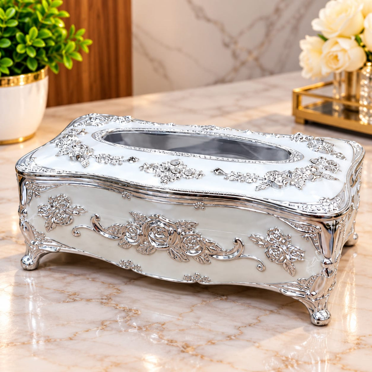 Barniwala Acrylic Tissue Box, 1 Pc | Premium Decorative Tissue Paper Holder with Elegant Floral Design | Stylish Tabletop Tissue Dispenser for Home, Office, Bathroom & Living Room