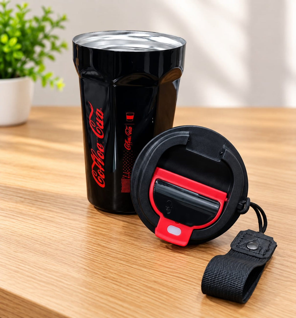 Barniwala Coffee Cup with Sipper Lid & Carry Strap, 1 Pc | Reusable Travel Coffee Mug | Portable Drinking Cup for Coffee, Tea, Cold Drinks & Beverages | Black