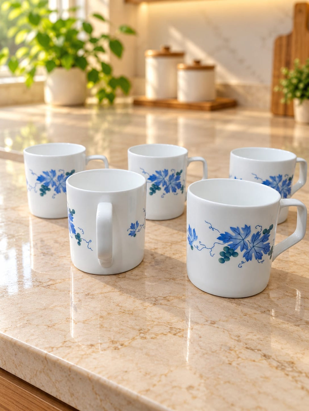 Clay Craft Coffee Cup Big 6 Pcs Set, 250 ML, Tea & Coffee Mugs with Blue Floral Design – Director 052