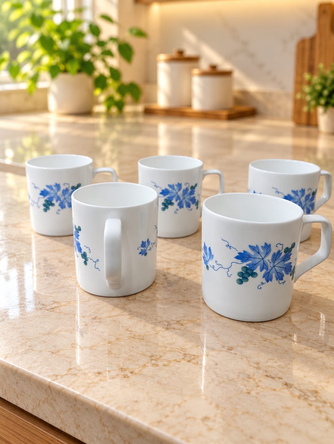 Clay Craft Coffee Cup Big 6 Pcs Set, 250 ML, Tea & Coffee Mugs with Blue Floral Design – Director 052